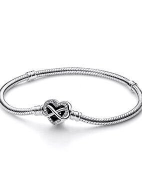 NEW Pandora Moments Silver Snake Chain Bracelet INFINITY Heart Clasp 592645C01